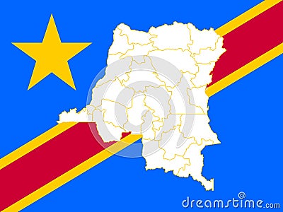 Map and flag of Democratic Republic of the Congo Cartoon Illustration