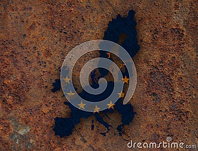 Map and flag of the EU on rusty metal Stock Photo