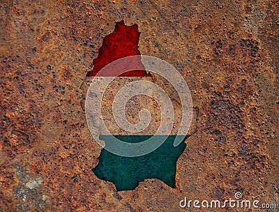 Map and flag of Luxembourg on rusty metal Stock Photo