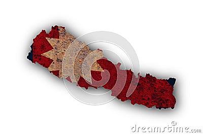 Map and flag of Nepal on rusty metal Stock Photo