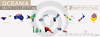 Map with flag Oceanian countries collection Vector Illustration