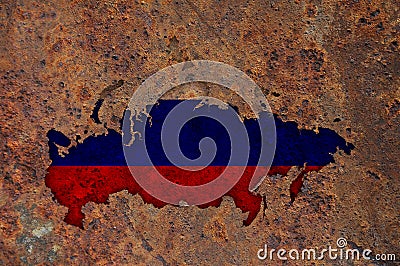 Map and flag of Russia on rusty metal Stock Photo