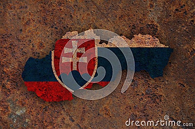 Map and flag of Slovakia on rusty metal Stock Photo