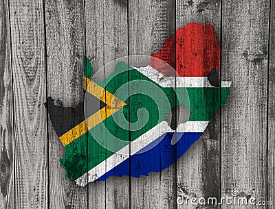 Map and flag of South Africa on weathered wood Stock Photo