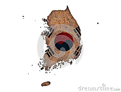 Map and flag of South Korea Stock Photo