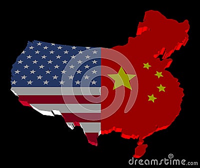 USA china merged map flag illustration Cartoon Illustration