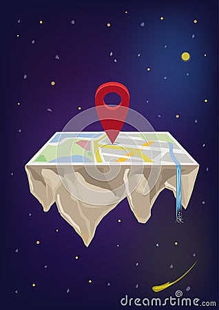 A Map or Flat Earth with a Locator Icon in the Middle. Editable Clip Art. Vector Illustration