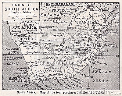 Vintage map of Union of South Africa 1930s Editorial Stock Photo