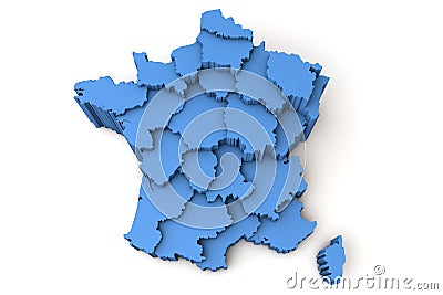 Map of France showing all regions. 3D Rendering Stock Photo