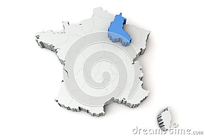 Map of France showing Champagne region. 3D Rendering Stock Photo