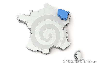 Map of France showing Lorraine region. 3D Rendering Stock Photo