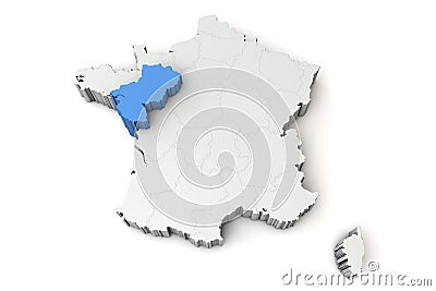 Map of France showing pays de la loire region. 3D Rendering Stock Photo
