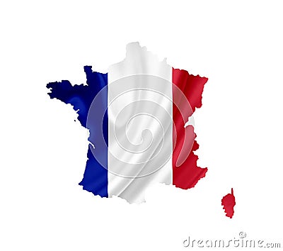 Map of France with waving flag isolated on white Stock Photo