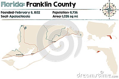 Map of Franklin County in Florida Vector Illustration