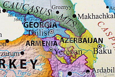 Map of Georgia, Armenia, and Azerbaijan Stock Photo