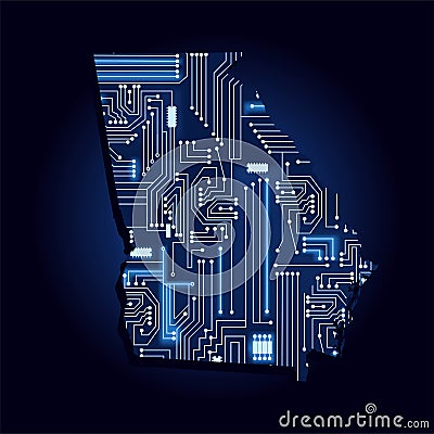 Map of Georgia with electronic circuit Vector Illustration