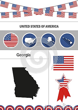 Map of Georgia. Set of flat design icons nfographics elements wi Vector Illustration