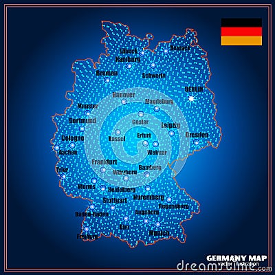 Map of Germany. Bright illustration with colorful Germania map. Germany map with cities. Illustration. Vector Illustration