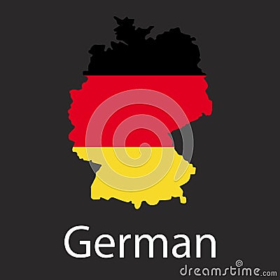 Map of Germany Country in color of National Flag. Silhouette of Country on dark background Vector Illustration. Vector Illustration