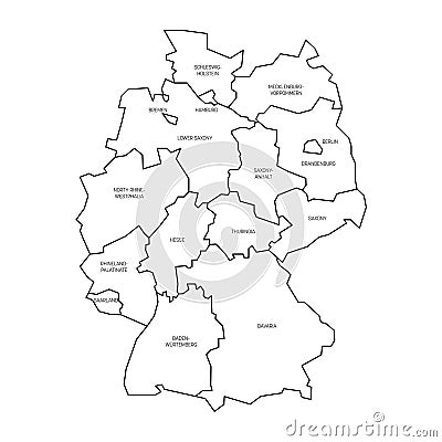 Map of Germany devided to 13 federal states and 3 city-states - Berlin, Bremen and Hamburg, Europe. Simple flat white Vector Illustration