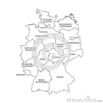 Map of Germany divided to federal states Vector Illustration