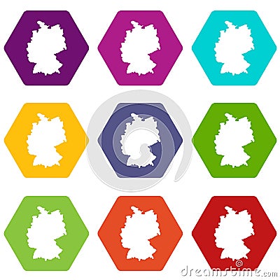 Map of Germany icon set color hexahedron Vector Illustration