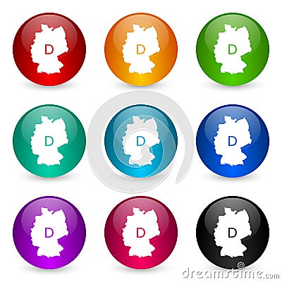 Map of Germany icon set, colorful glossy 3d rendering ball buttons in 9 color options Stock Photo