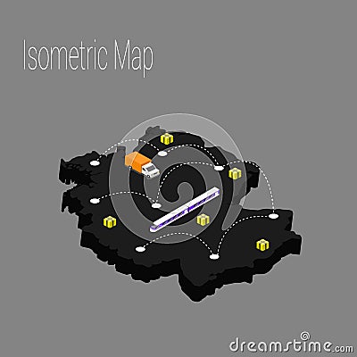 Map Germany isometric concept. Vector Illustration