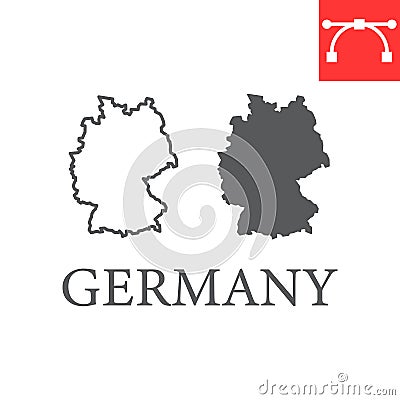 Map of Germany line and glyph icon, country and geography, germany map sign vector graphics, editable stroke linear icon Vector Illustration