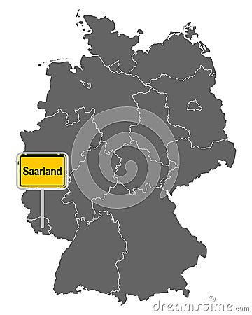 Map of Germany with road sign of Saarland Vector Illustration