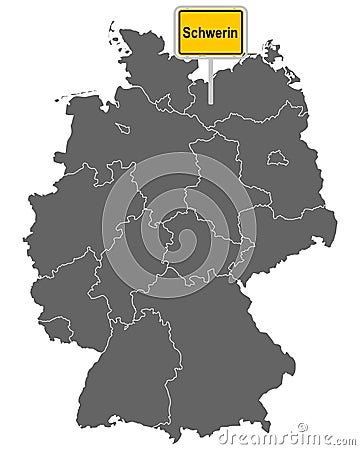 Map of Germany with road sign of Schwerin Vector Illustration