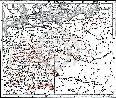 Map of Germany, vintage engraving Cartoon Illustration