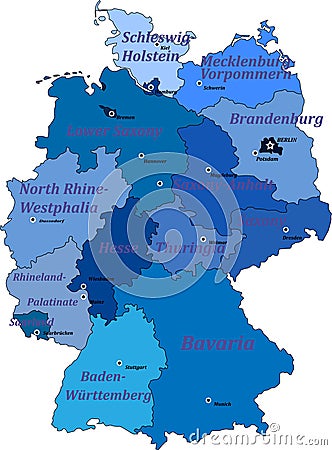 Map of germany. With the names of lands and capitals cities Vector Illustration