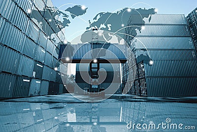 Map global logistics partnership connection of Container Cargo f Stock Photo