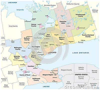 Map of the Golden Horseshoe metropolitan area around the western end of Lake Ontario Ontario Canada Vector Illustration