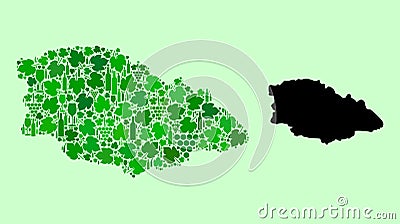 Map of Gozo Island - Mosaic of Wine and Grapes Leaves Vector Illustration