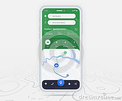 Map GPS navigation ux ui concept, Smartphone map application destination point on screen, App search map navigate, Technology map Vector Illustration