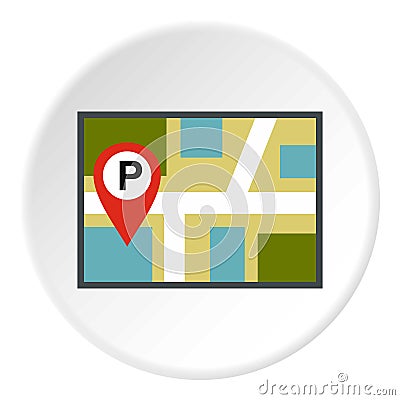 Map of GPS with parking sign icon, flat style Vector Illustration