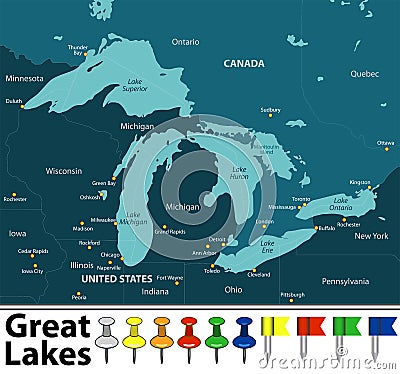 Map of Great Lakes Vector Illustration