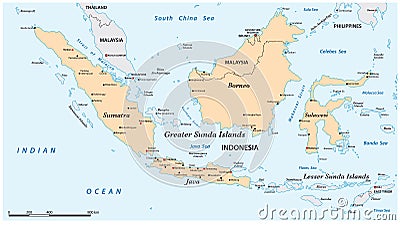 Map of the Greater Sunda Islands in the Malay Archipelago Vector Illustration