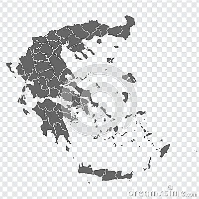 Blank map of Greece. Departments of Greece map. High detailed gray vector map of Greece on transparent background Vector Illustration