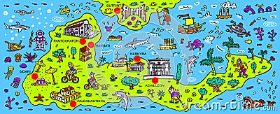 Map of the Greek island Corfu Cartoon Illustration