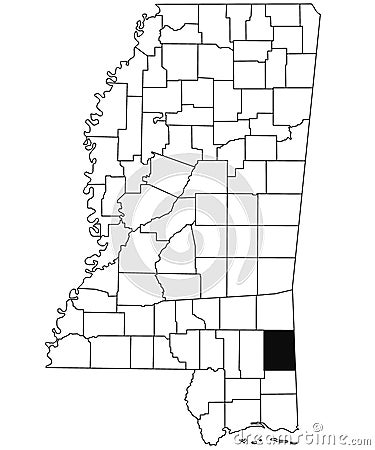 Map of Greene County in Mississippi state on white background. single County map highlighted by black colour on Mississippi map. Stock Photo