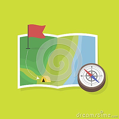 Map in grid and antigue compass vector Vector Illustration