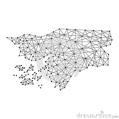 Map of Guinea-Bissau from polygonal black lines, dots of illustration Cartoon Illustration