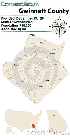 Map of Gwinnett County in Georgia Vector Illustration