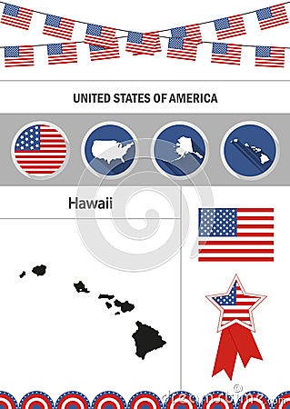 Map of Hawaii. Set of flat design icons nfographics elements wit Vector Illustration