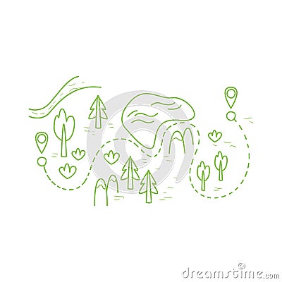 Map With The Hiking Route Vector Illustration