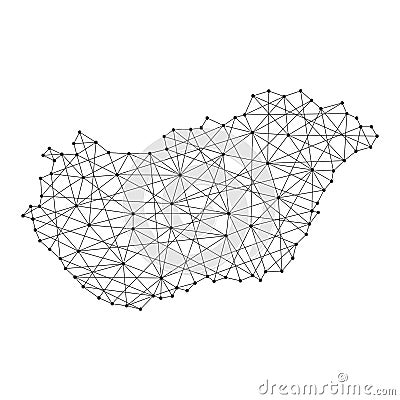 Map of Hungary from polygonal black lines, dots of illustration Cartoon Illustration