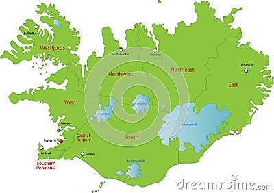 Map of Iceland Cartoon Illustration